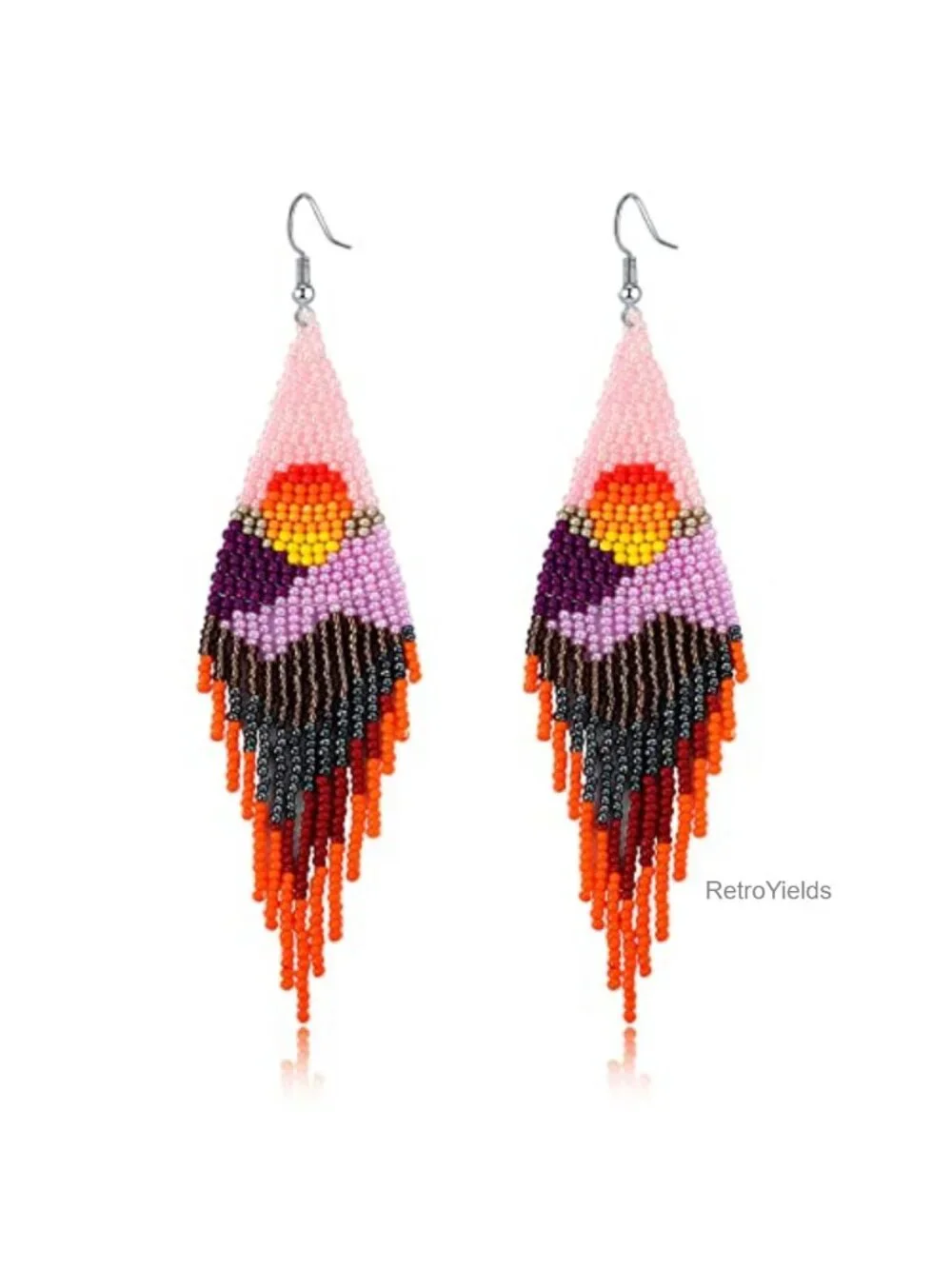 Handmade Long Tassel Beaded Dangle Earrings Boho Statement Drop Fringe